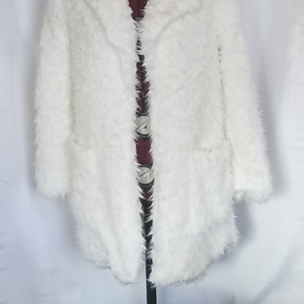 Sz S Cream Open Front Shaggy Teddy Bear Coat - Picture 5 of 8